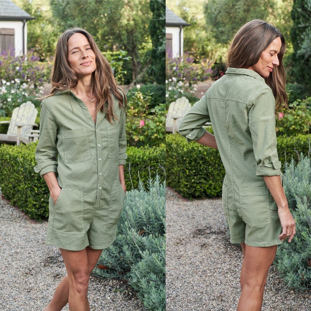 Frank & Eileen Romper Ireland Long Sleeve Playsuit Flax Buttoned Sage Size XS